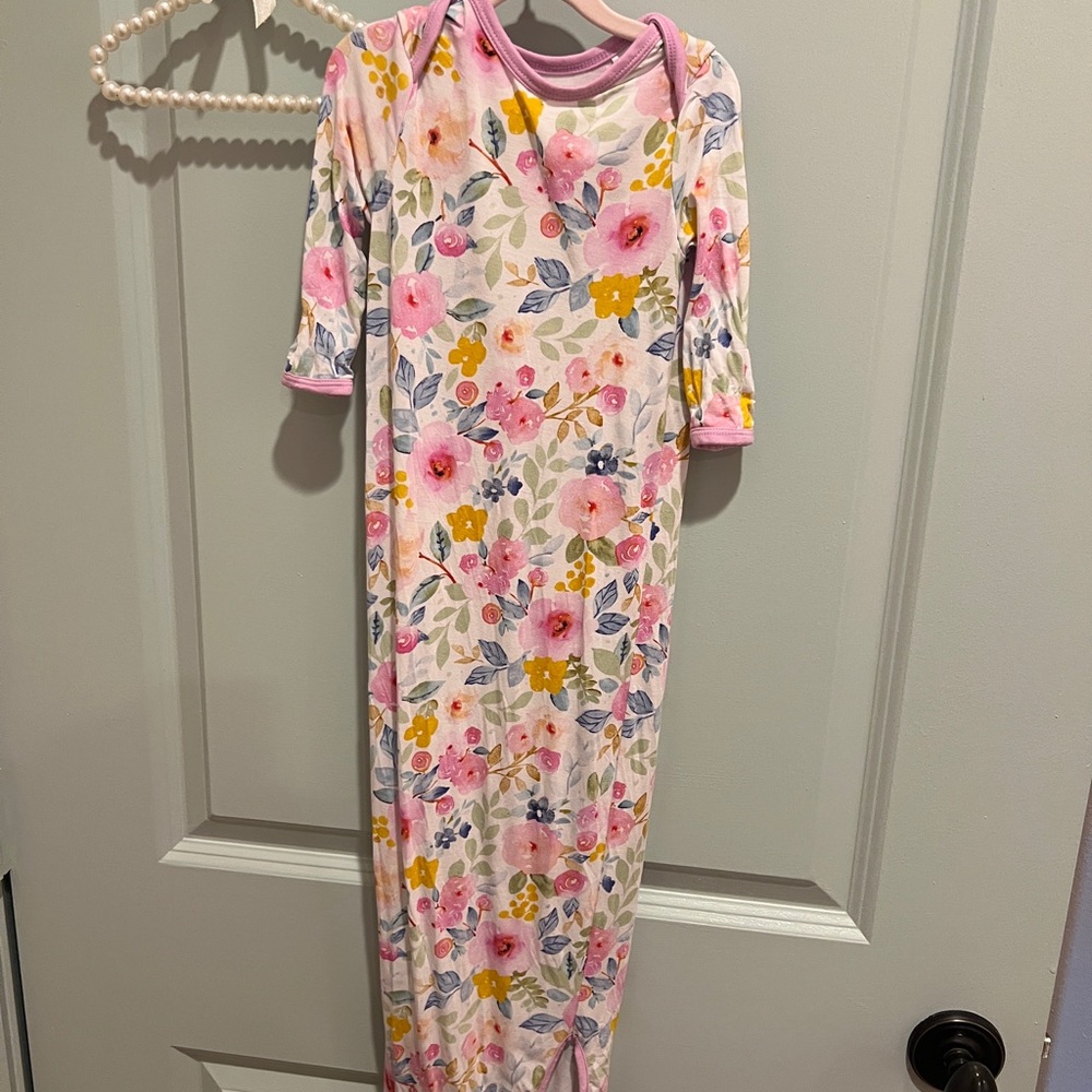 Little Sleepies - Newborn Floral Baby Gown with Pink and Yellow Accents